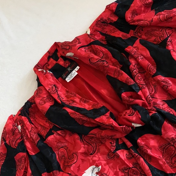 {VTG} Saint Romei | Silk Floral Open Front Tie Puff Sleeve Kimono Tunic Top 8 - Picture 8 of 16